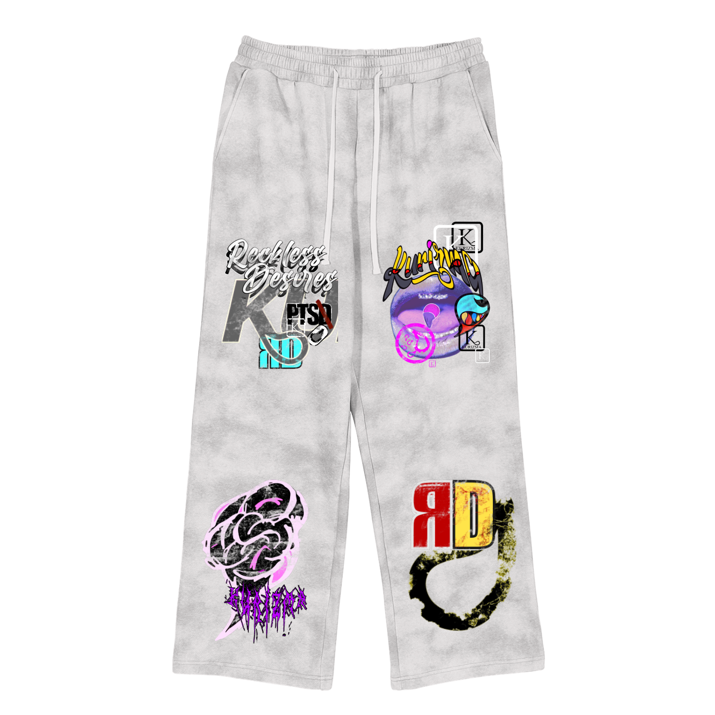 Kurizma x reckless desires printed patchwork sweats